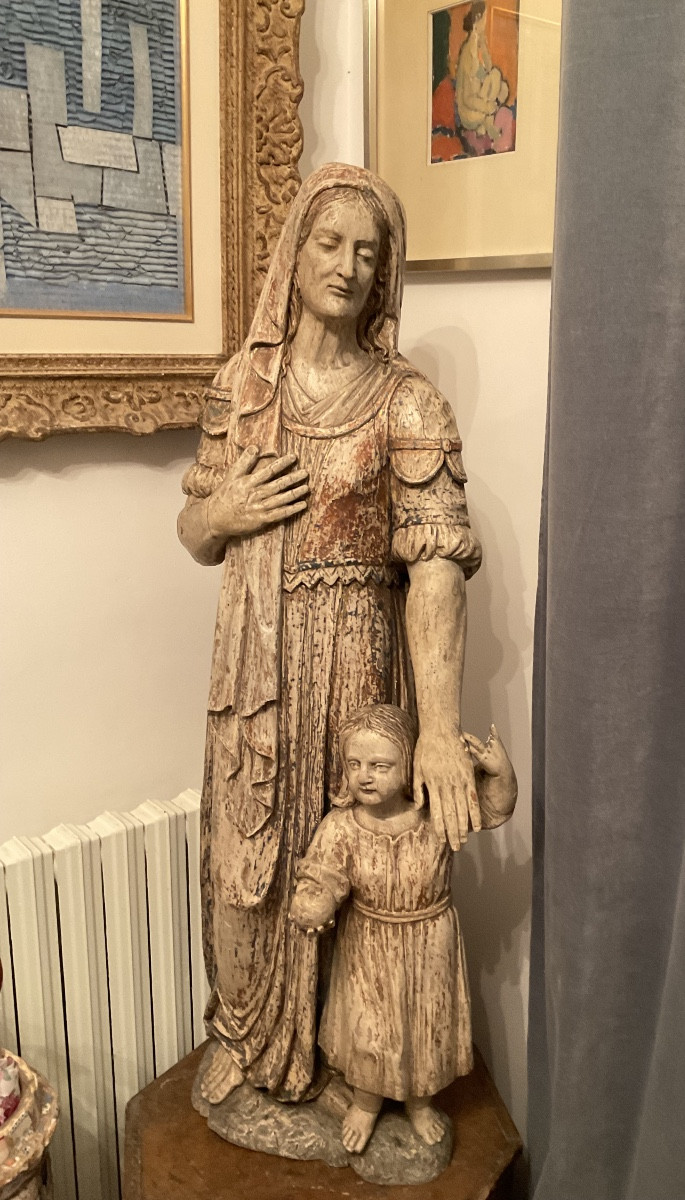 Wooden Statue Of Saint Anne, Polychromy Remnants, 117cm