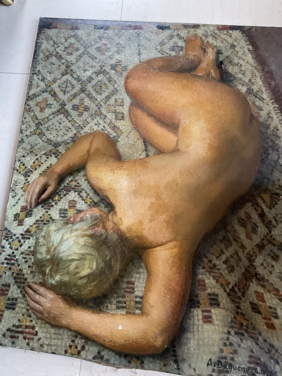 Very Large Oil On Canvas By Dequenne, 1963-photo-3