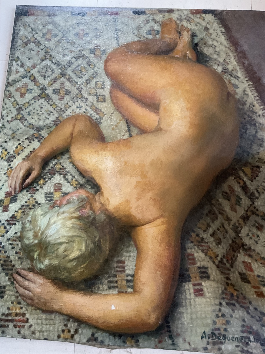 Very Large Oil On Canvas By Dequenne, 1963-photo-4