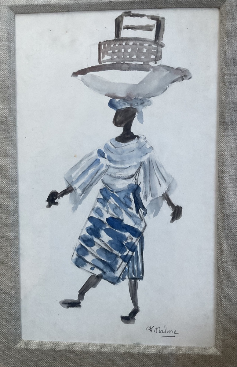 Paire d’aquarelles africanistes de F Maline -photo-3