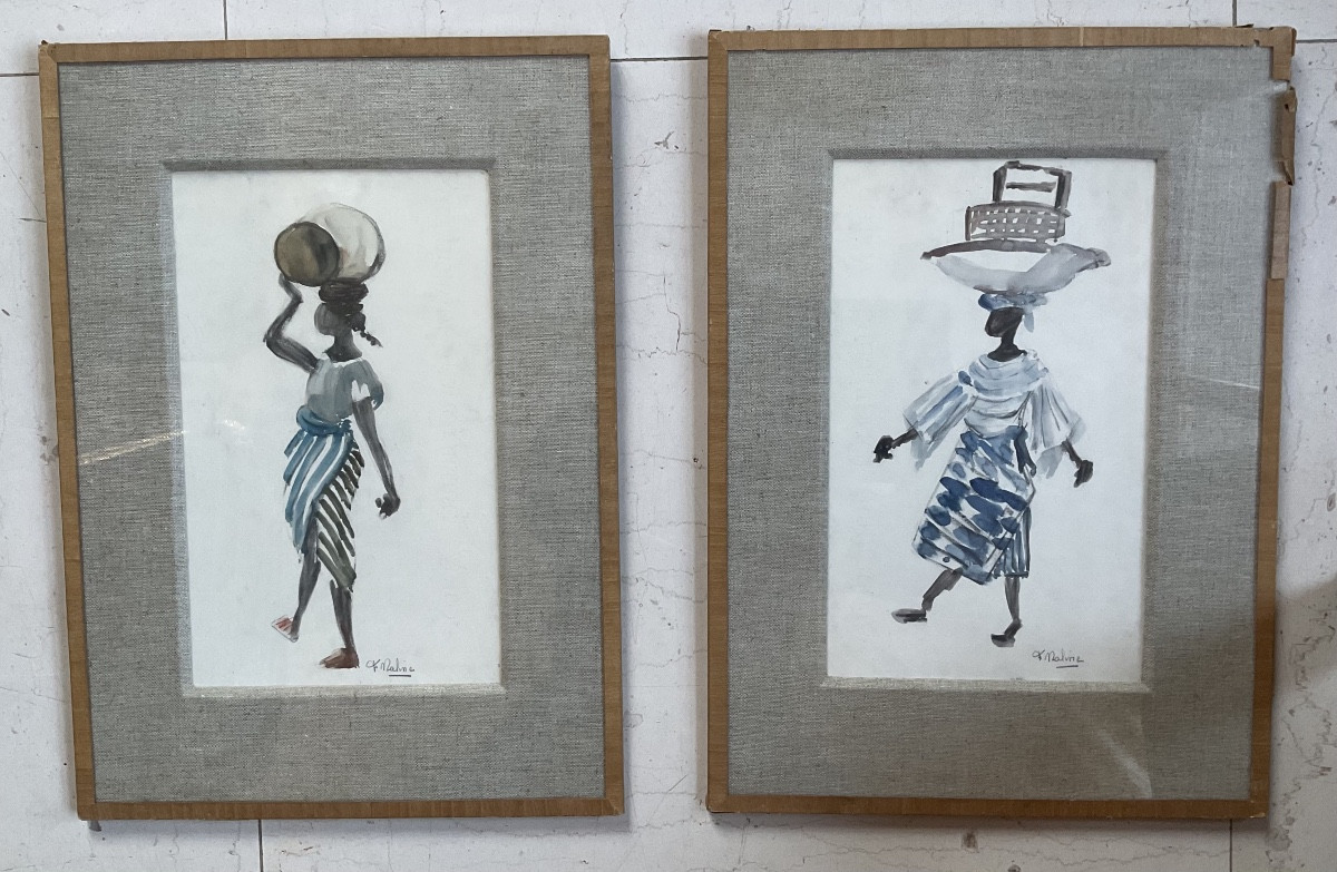 Paire d’aquarelles africanistes de F Maline -photo-4