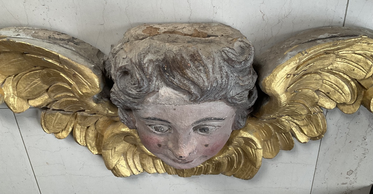 Large Gilded Wooden Angel Head, 18th Century