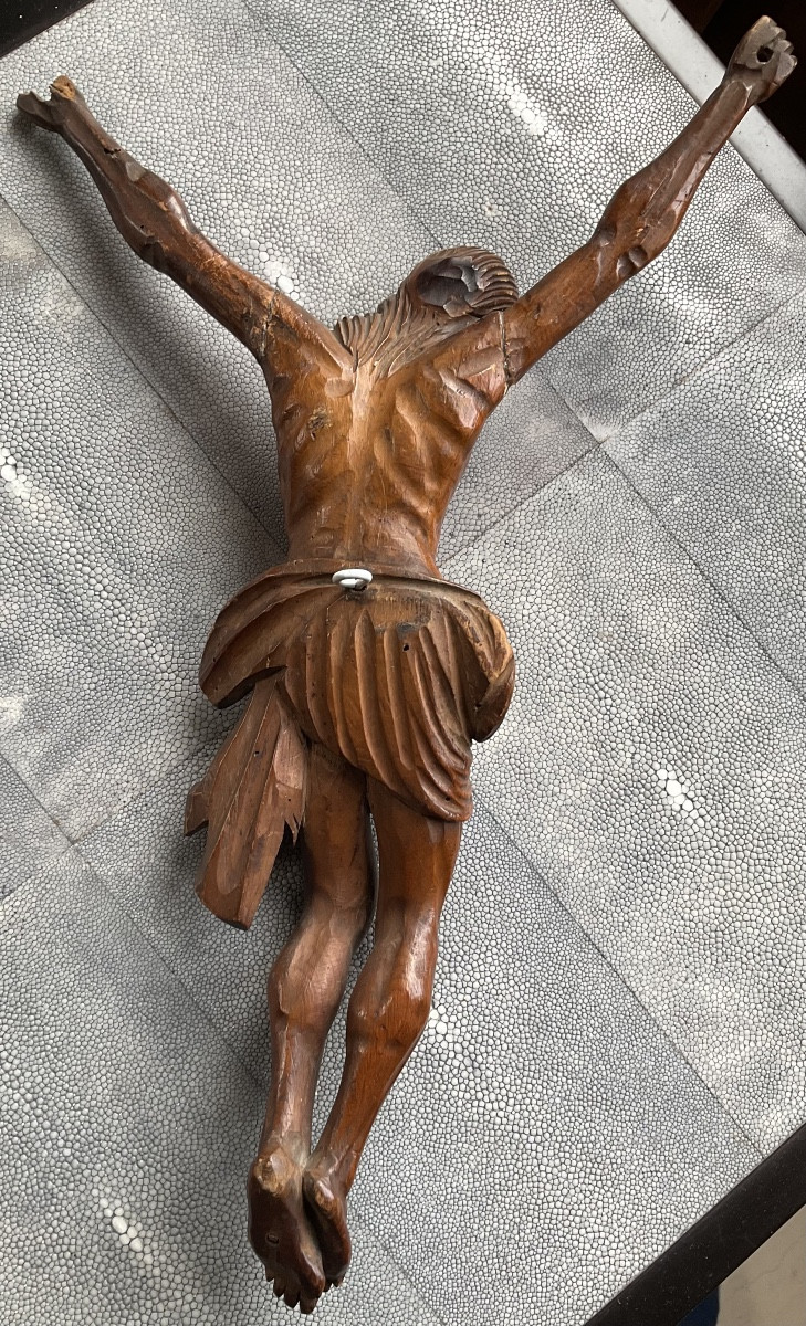 Christ en bois naturel XVIIIe-photo-1