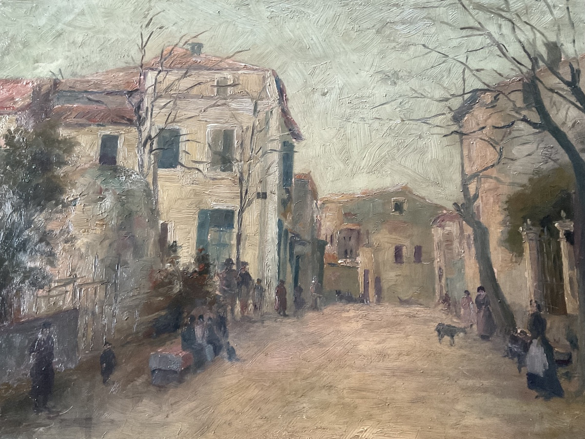 Ruelle animée de village 1914