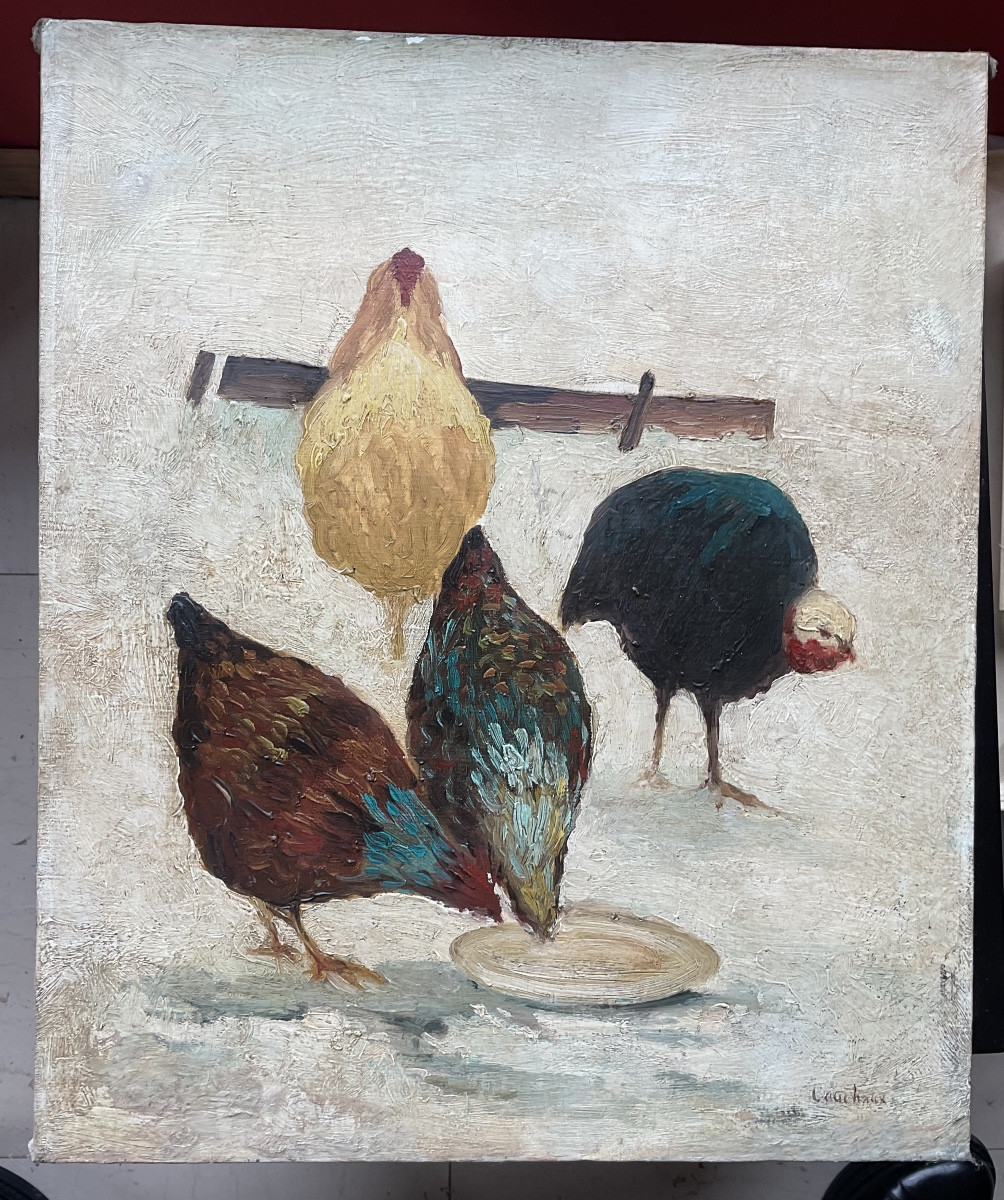 Canvas Of Hens And Guinea Fowl -photo-2