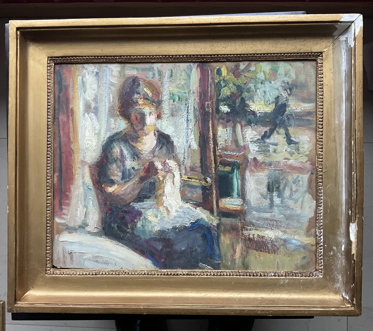 Femme  devant la fenêtre huile sur carton double face-photo-3