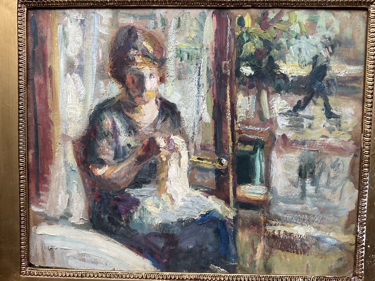 Femme  devant la fenêtre huile sur carton double face-photo-4