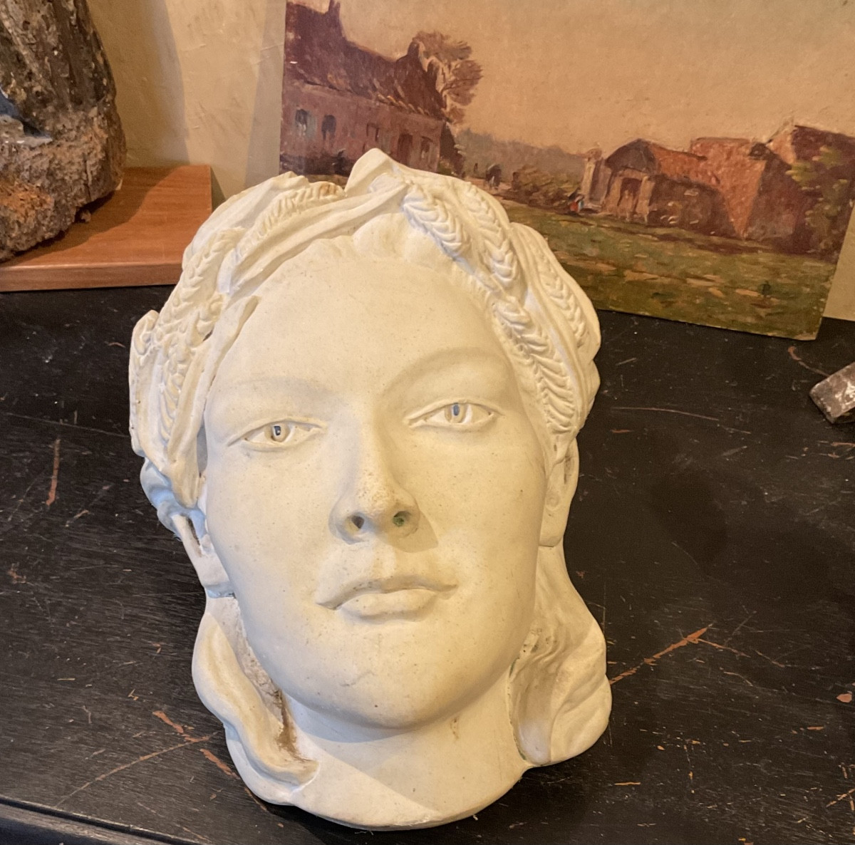 Woman's Mask 1930 Reconstituted Stone Exterior Facade-photo-3