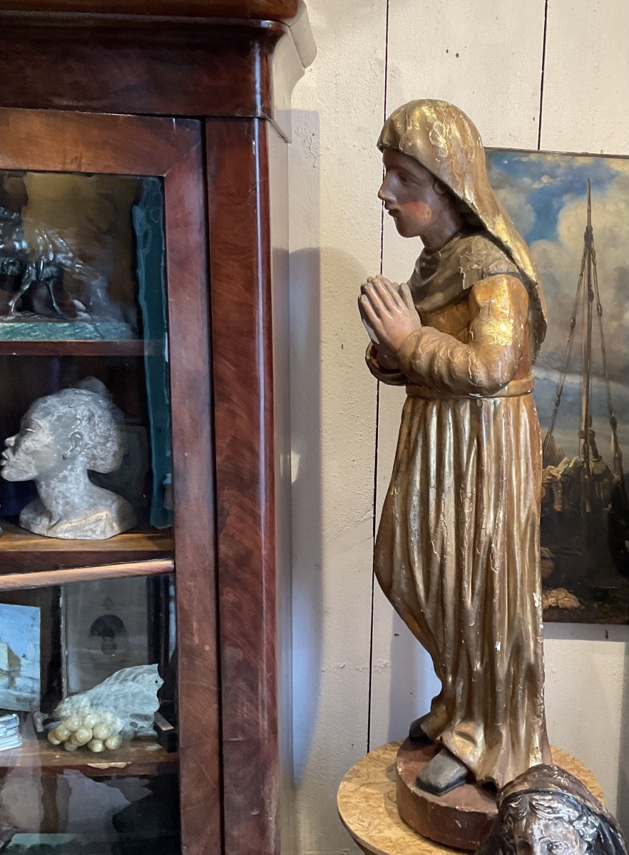 Sainte en prière bois doré XVIIIe94 cm-photo-2