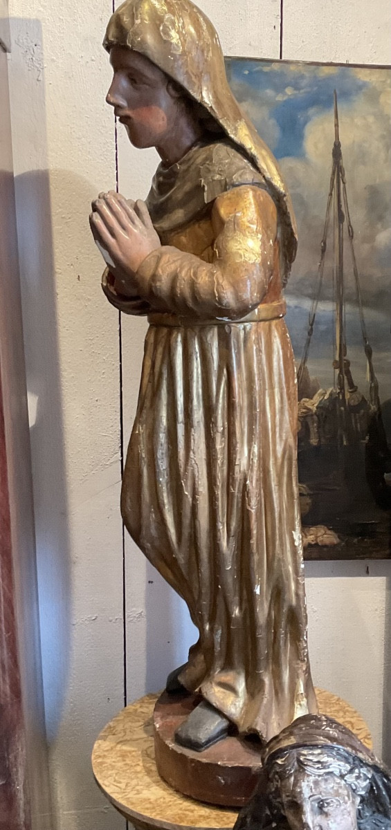 Sainte en prière bois doré XVIIIe94 cm-photo-3