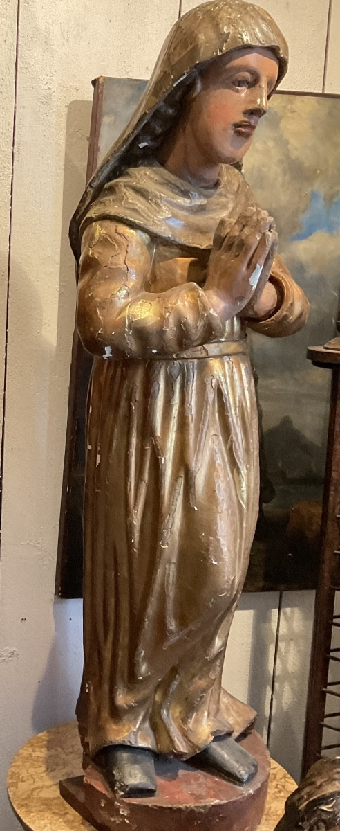 Sainte en prière bois doré XVIIIe94 cm-photo-4