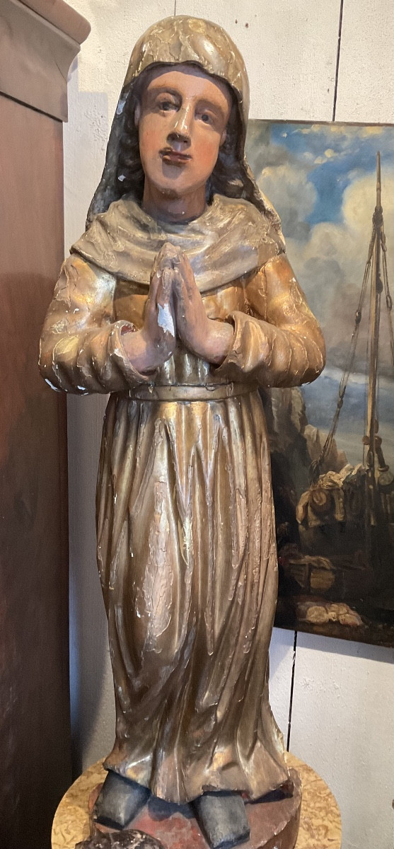 Sainte en prière bois doré XVIIIe94 cm-photo-2