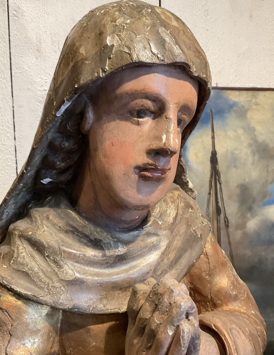 Sainte en prière bois doré XVIIIe94 cm-photo-3