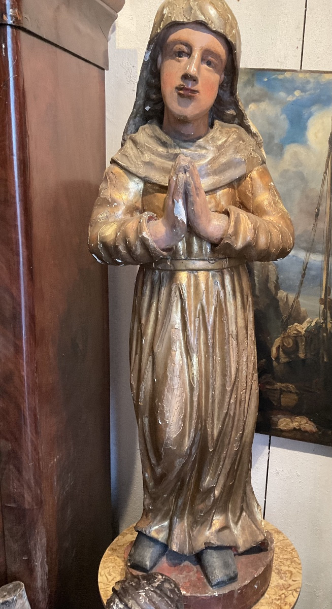 Sainte en prière bois doré XVIIIe94 cm-photo-4