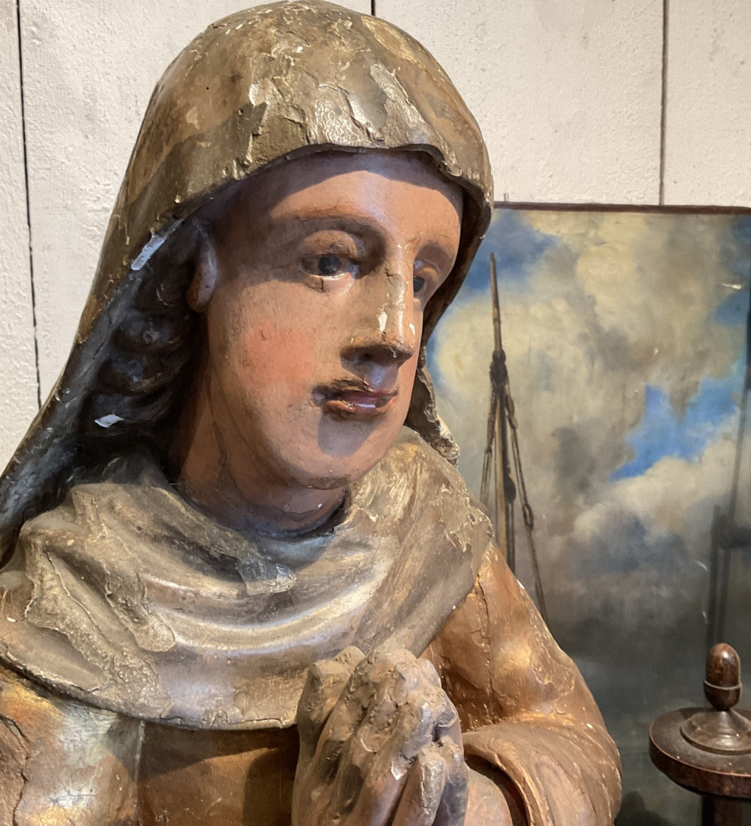 Sainte en prière bois doré XVIIIe94 cm