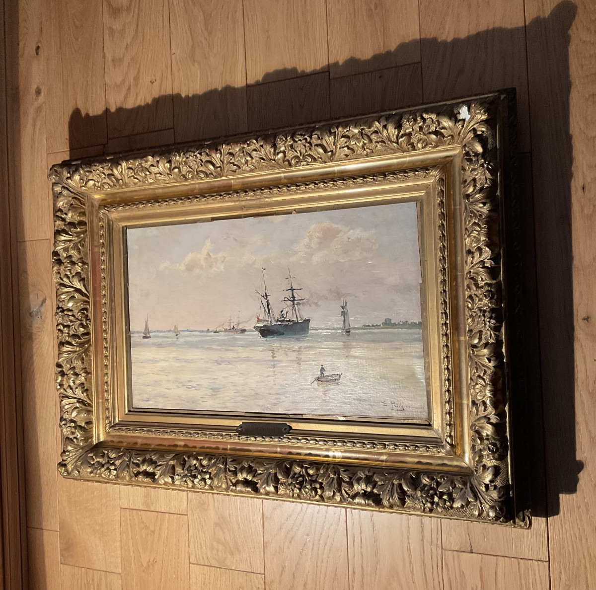 Edmond Petitjean Marine huile sur toile-photo-2
