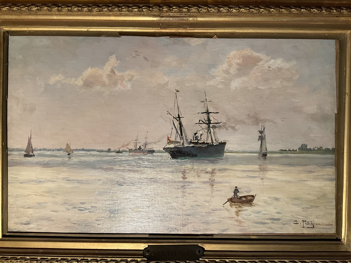 Edmond Petitjean Marine huile sur toile-photo-2