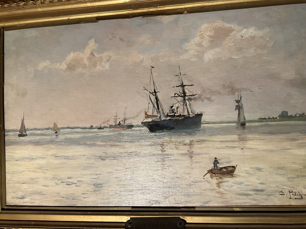 Edmond Petitjean Marine huile sur toile-photo-4