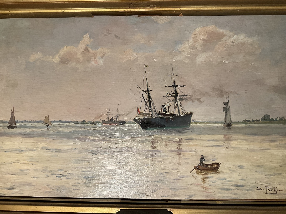 Edmond Petitjean Marine huile sur toile-photo-5