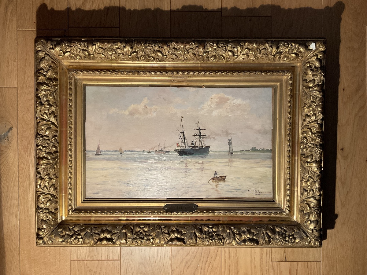 Edmond Petitjean Marine huile sur toile