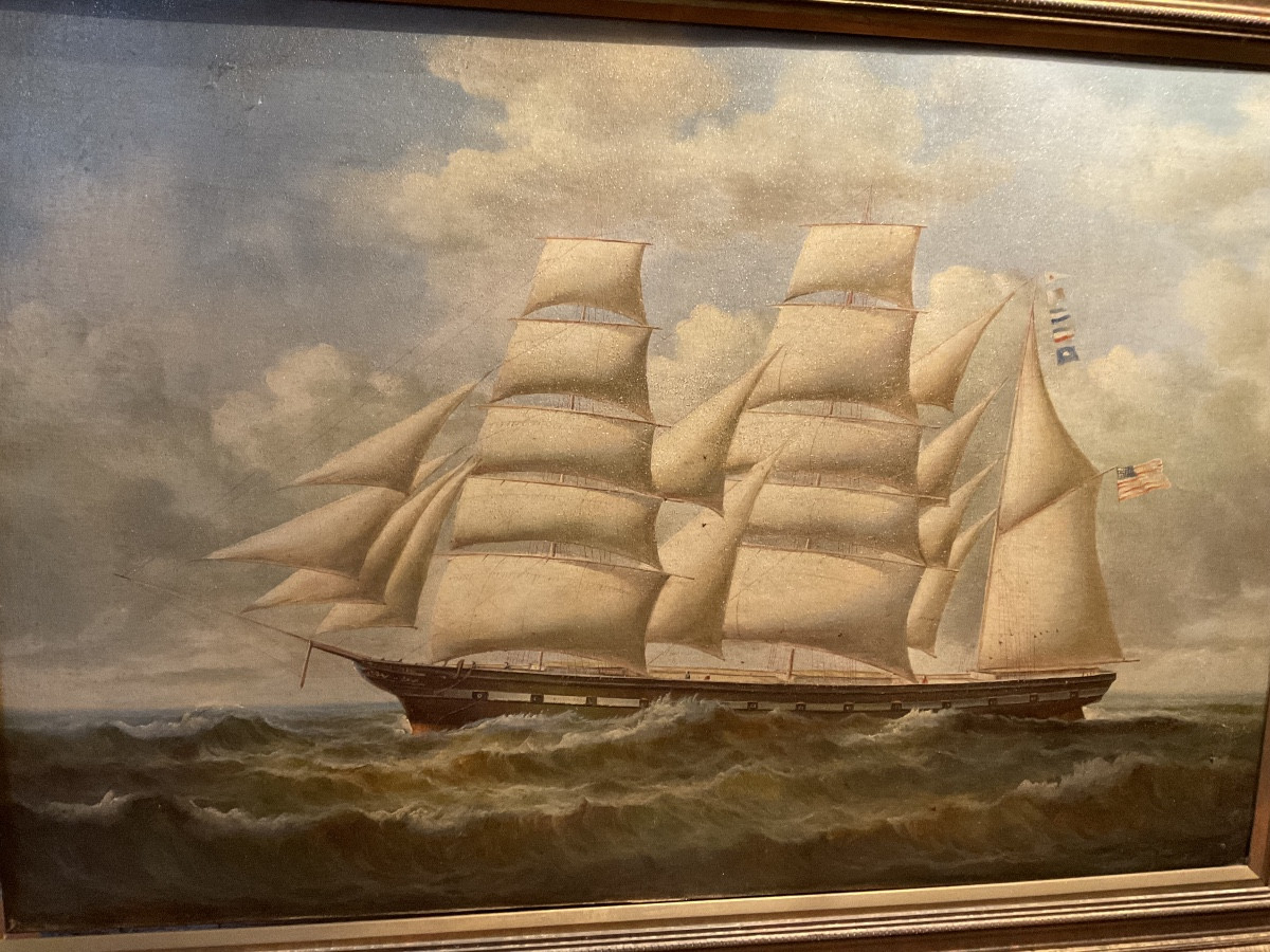Grande toile portrait de bateau par Robinson peintre américain -photo-1