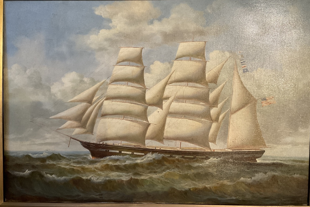 Grande toile portrait de bateau par Robinson peintre américain -photo-4