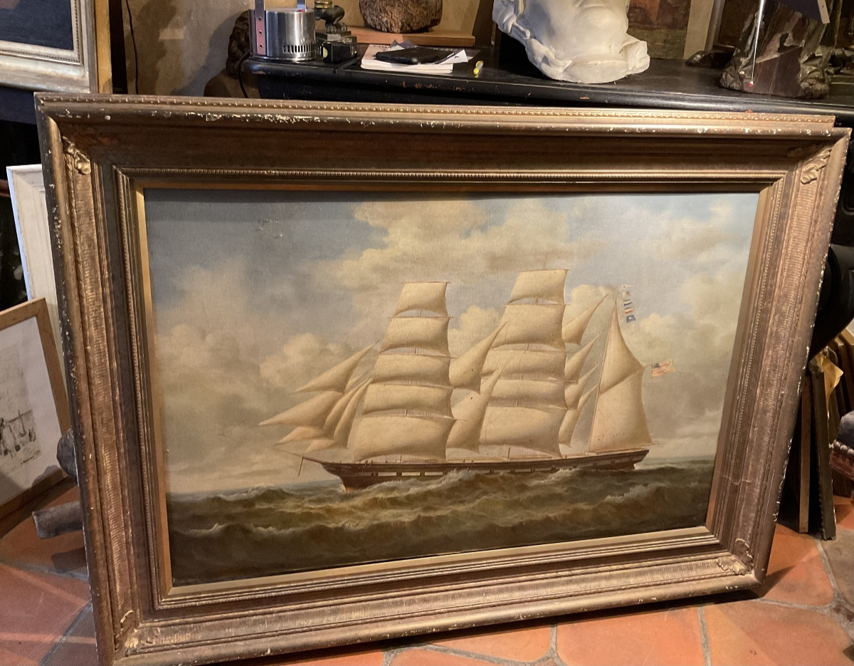 Grande toile portrait de bateau par Robinson peintre américain 