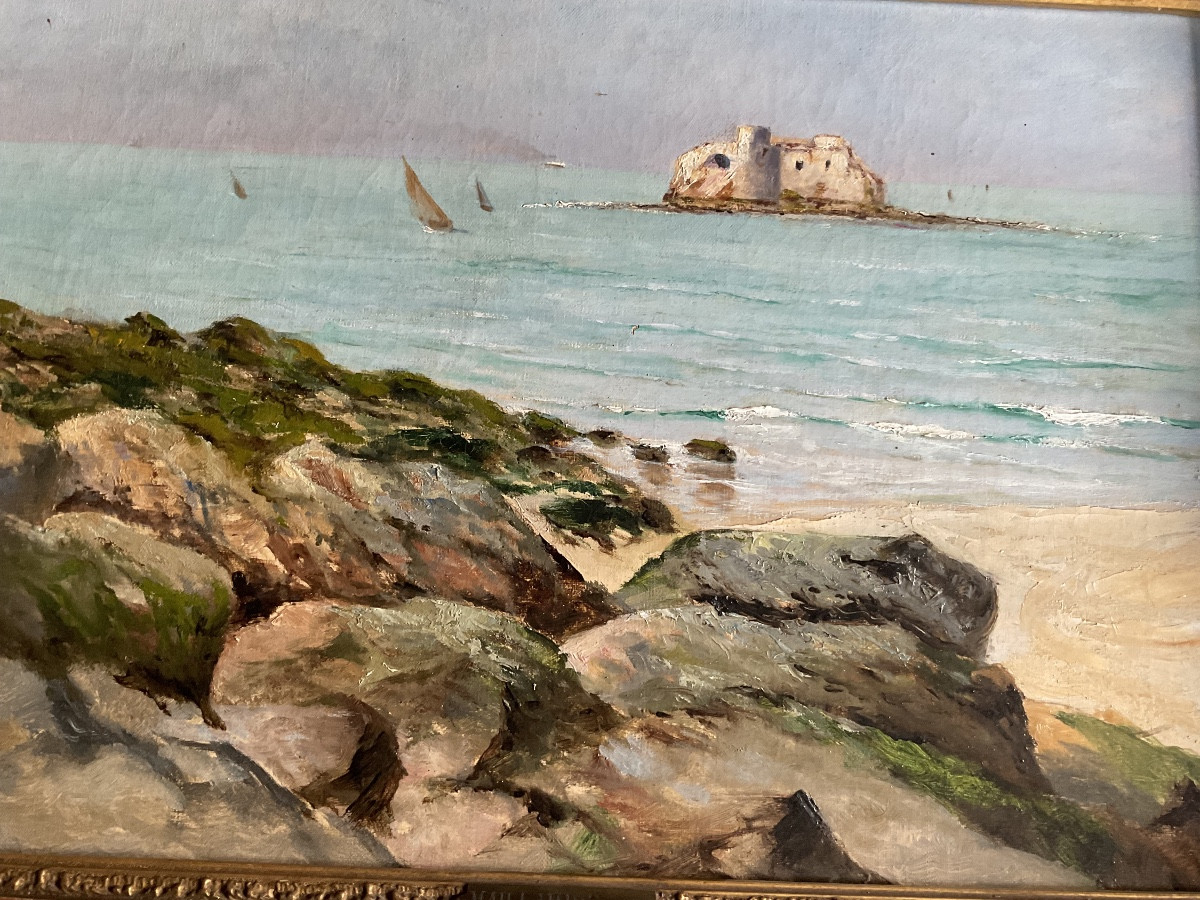 Emile Maillard Painting, Island Opposite Le Portel-photo-2