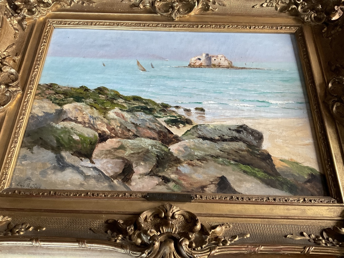 Emile Maillard Painting, Island Opposite Le Portel-photo-3