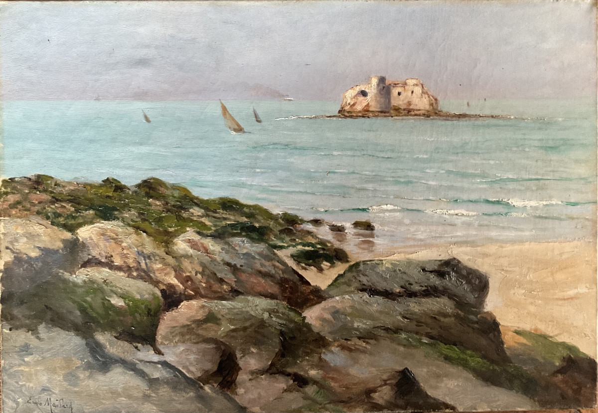 Emile Maillard Painting, Island Opposite Le Portel-photo-3
