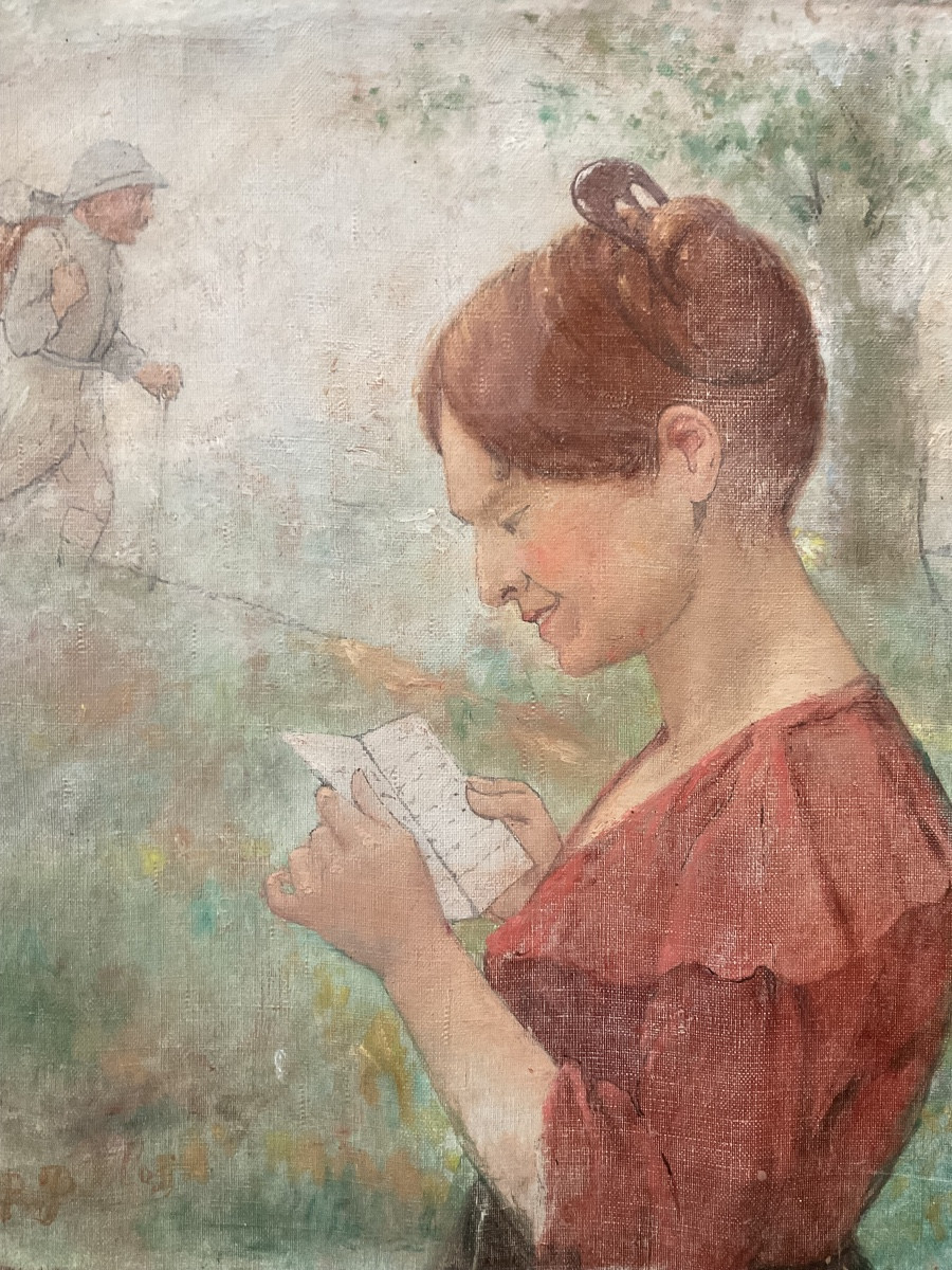 The Soldier's Letter, Oil On Canvas-photo-2