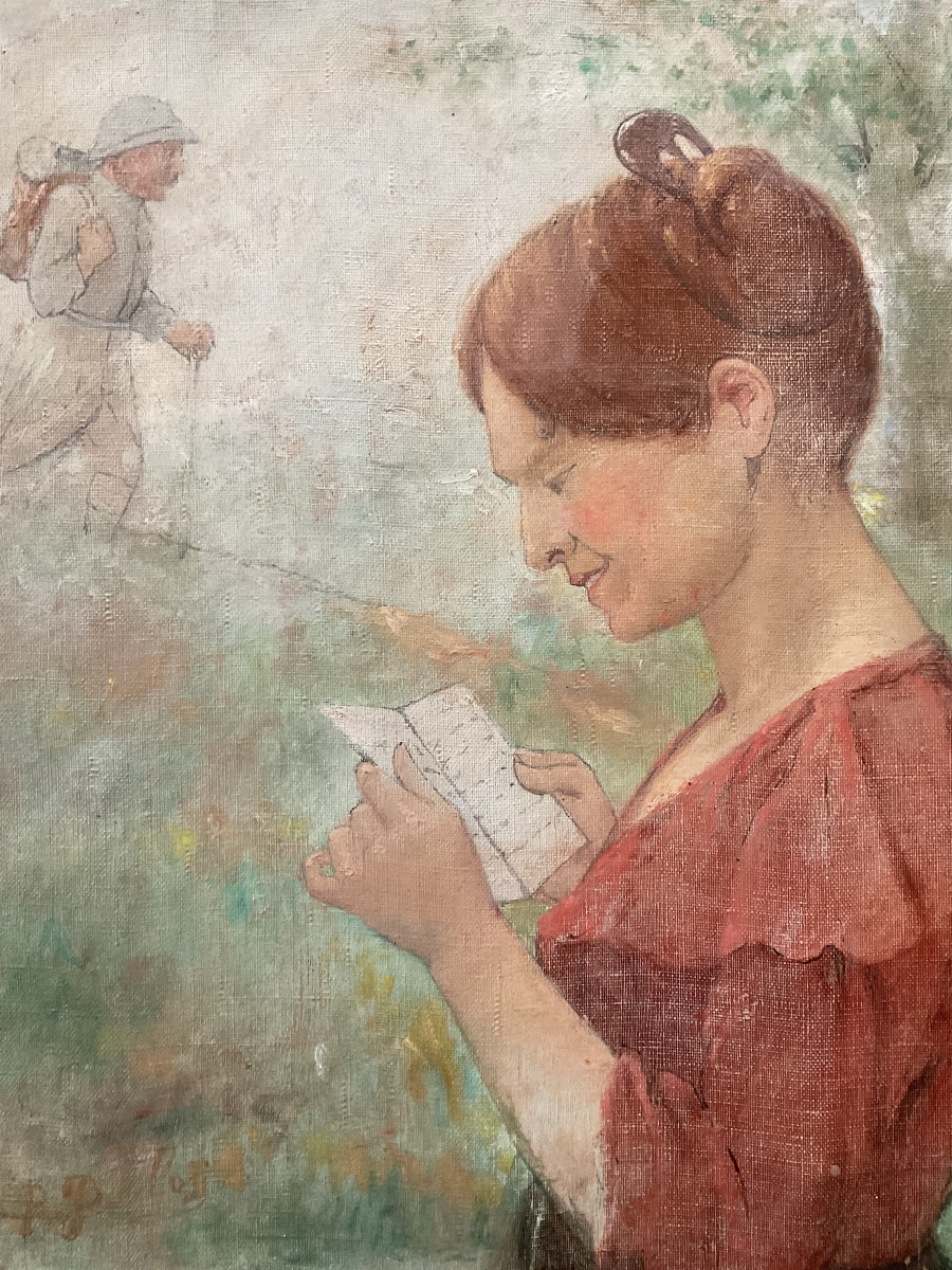 The Soldier's Letter, Oil On Canvas-photo-3