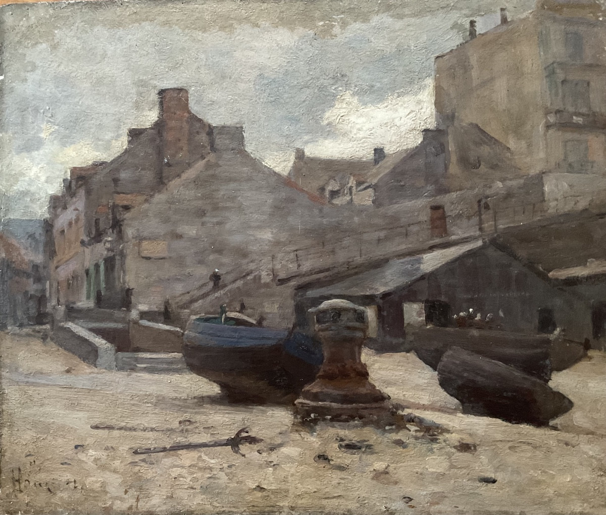 Barques échouées huile sur panneau -photo-2