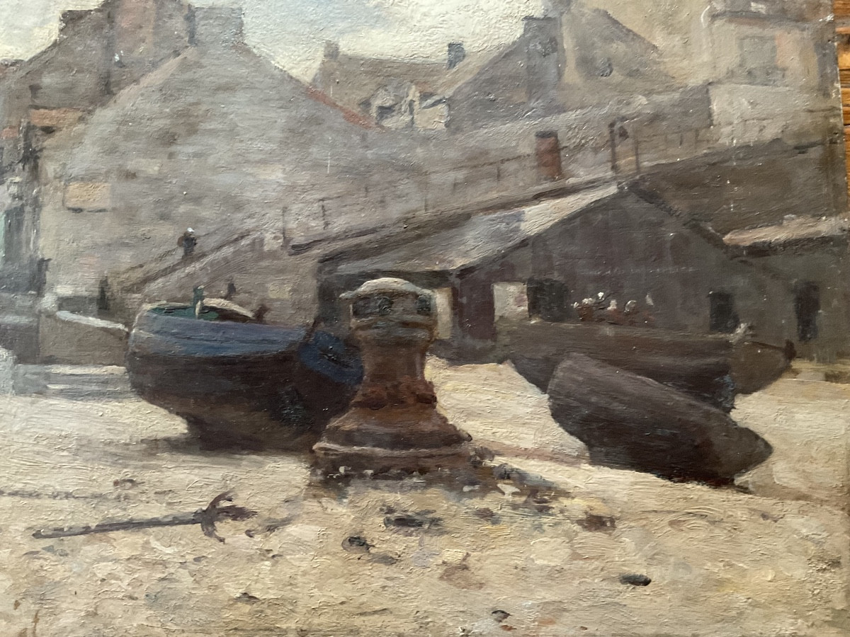 Barques échouées huile sur panneau -photo-3