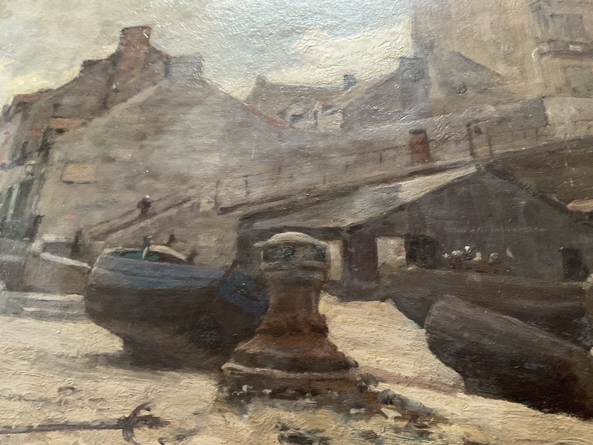 Barques échouées huile sur panneau -photo-4