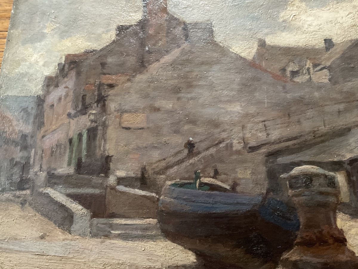 Barques échouées huile sur panneau -photo-5