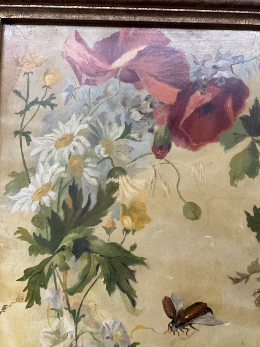 Insecte et fleurs huile sur carton-photo-2