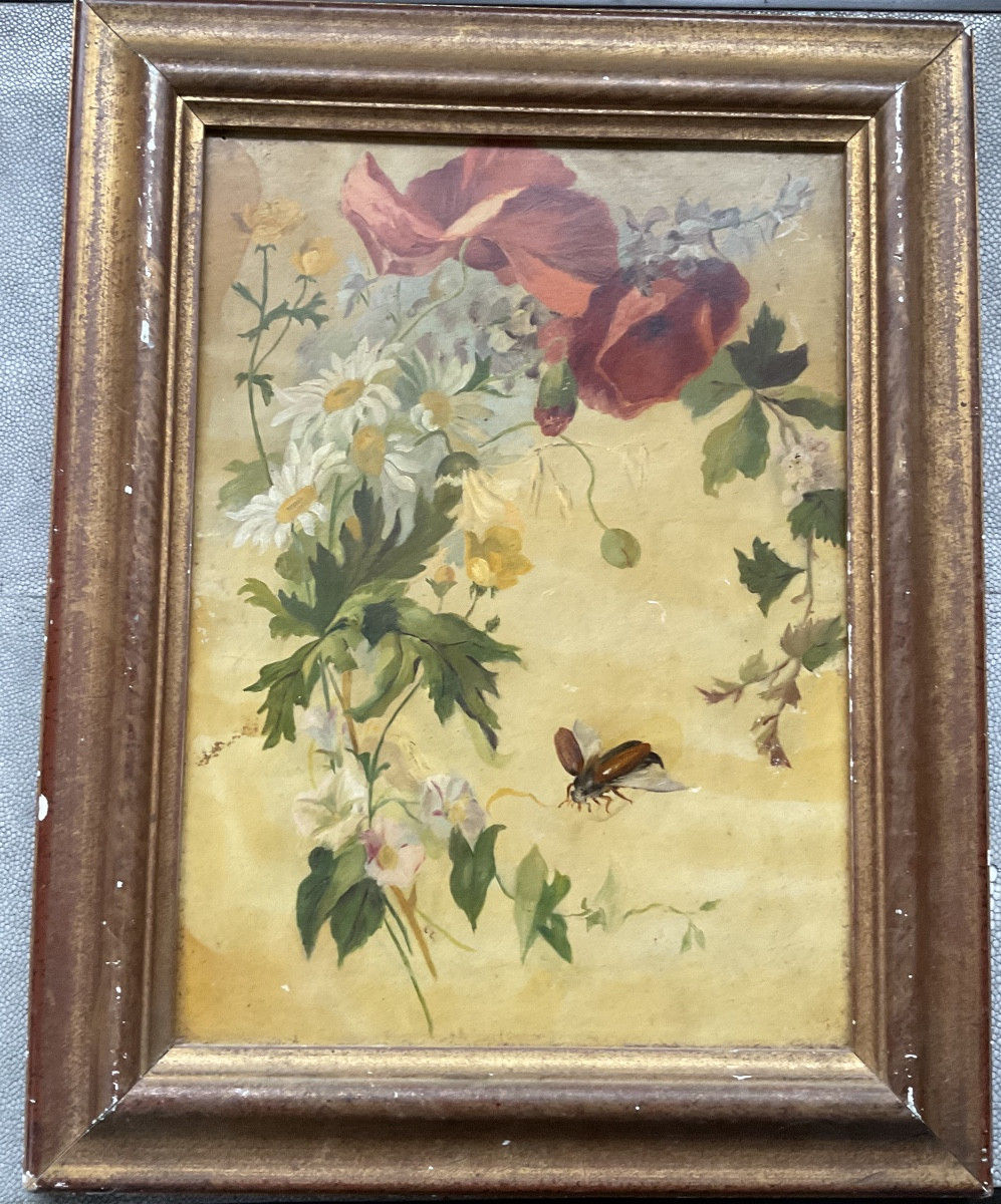 Insecte et fleurs huile sur carton-photo-4