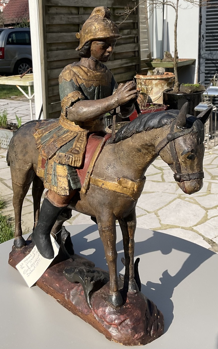 Saint Hubert à cheval priant bois XVIIe-photo-3