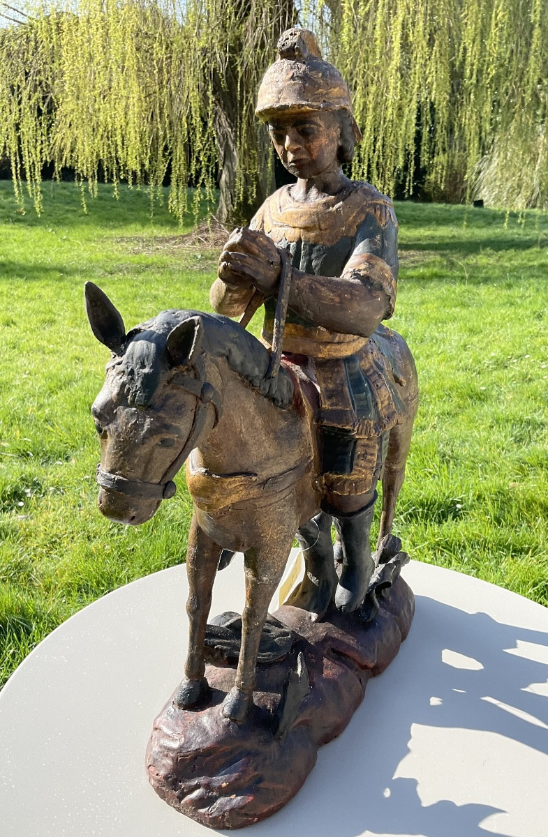 Saint Hubert à cheval priant bois XVIIe-photo-6