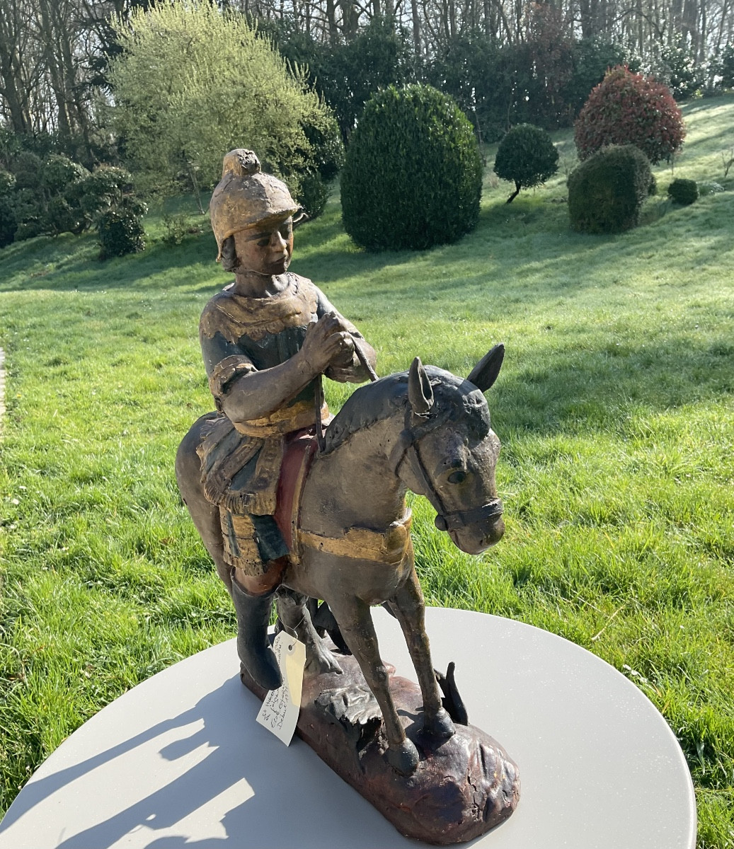 Saint Hubert à cheval priant bois XVIIe