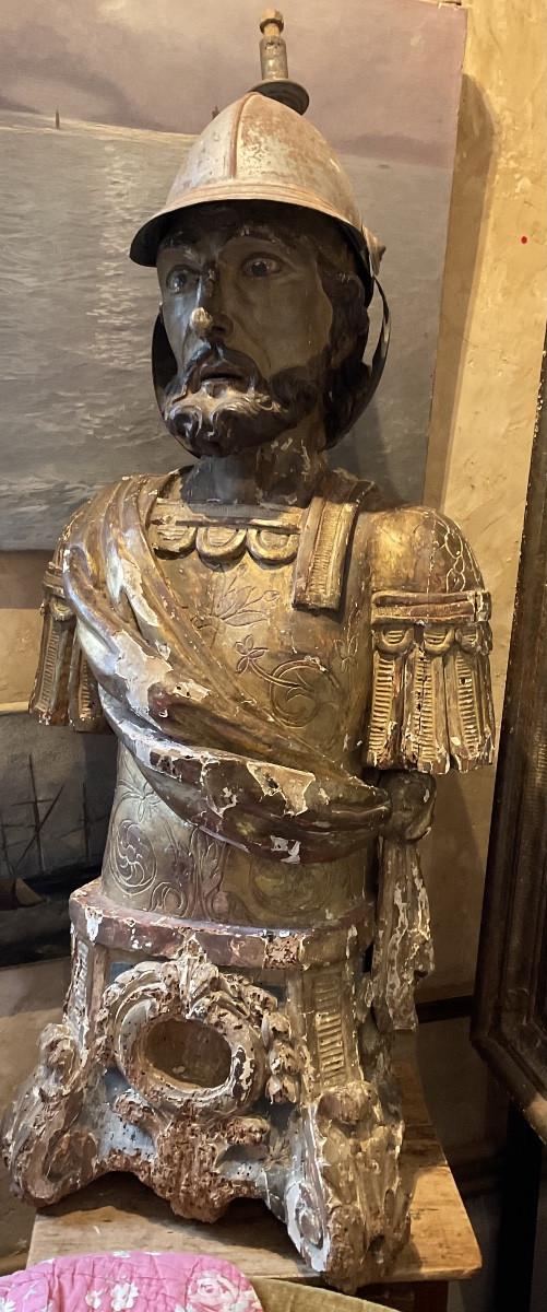 Important buste italien reliquaireXVIIe bois dore-photo-2