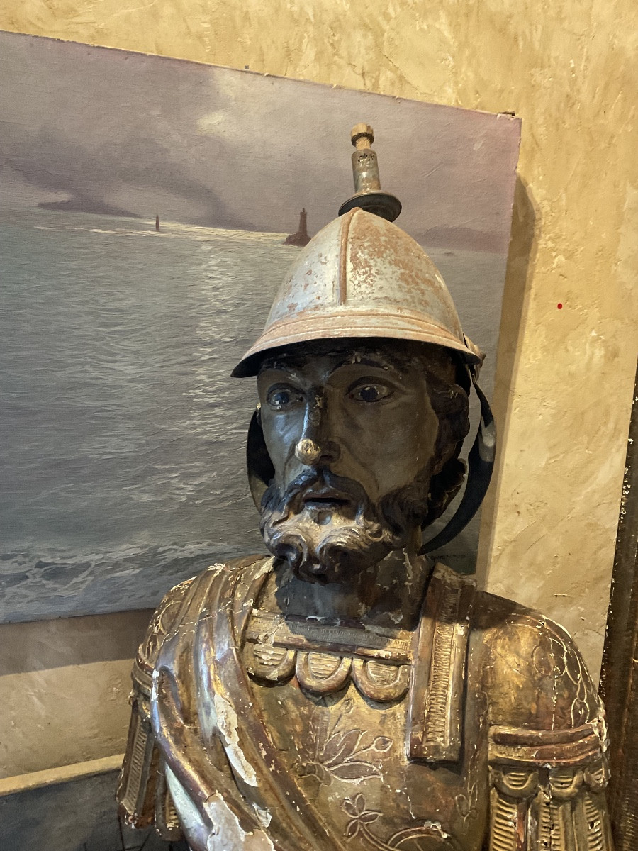 Important buste italien reliquaireXVIIe bois dore-photo-3