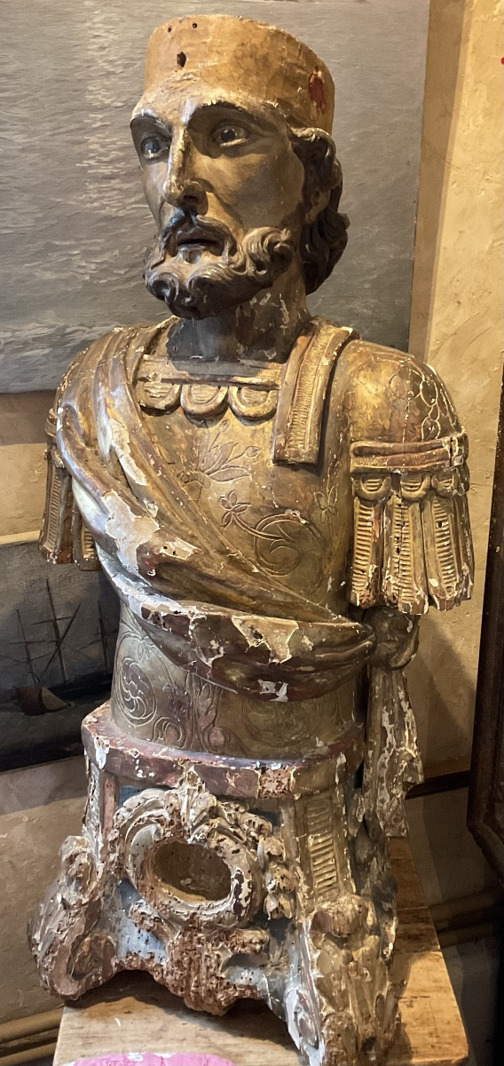 Important buste italien reliquaireXVIIe bois dore-photo-1