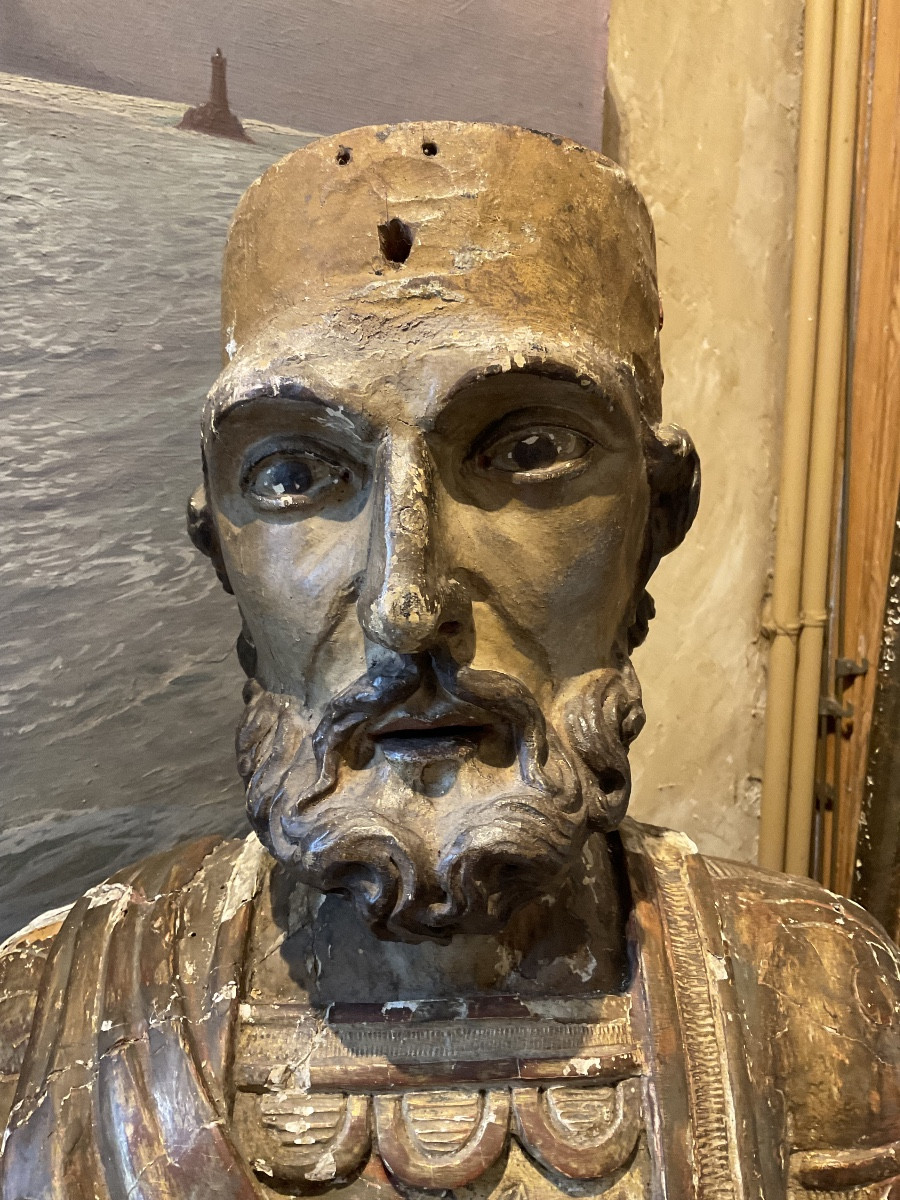 Important buste italien reliquaireXVIIe bois dore-photo-2