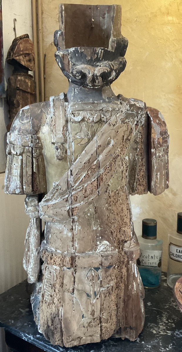 Important buste italien reliquaireXVIIe bois dore-photo-3