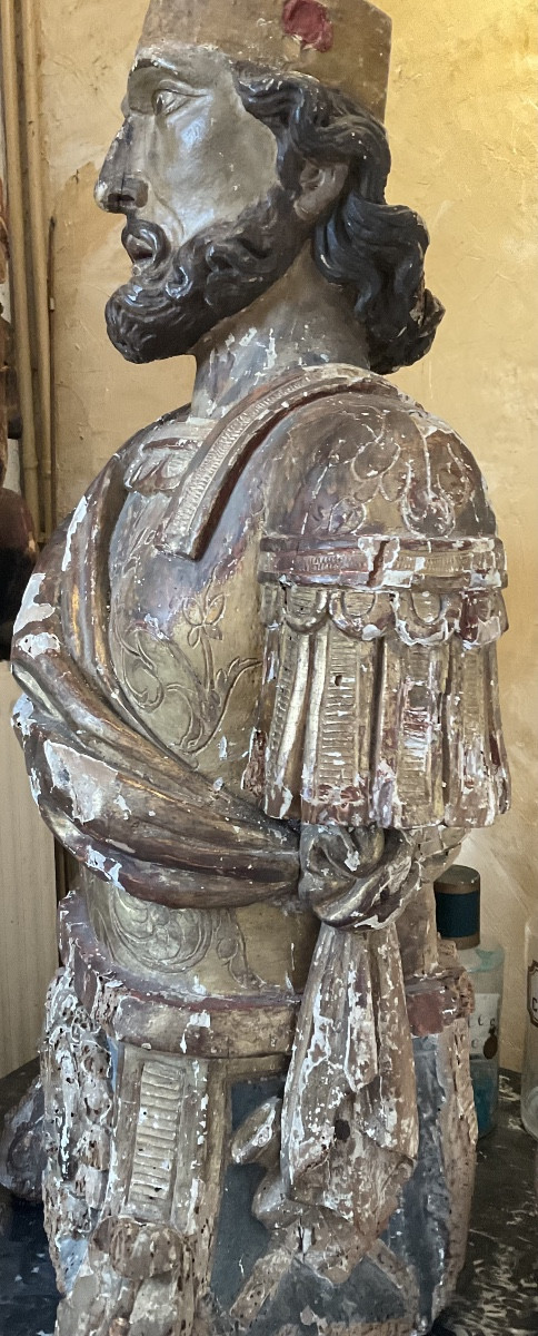 Important buste italien reliquaireXVIIe bois dore-photo-4