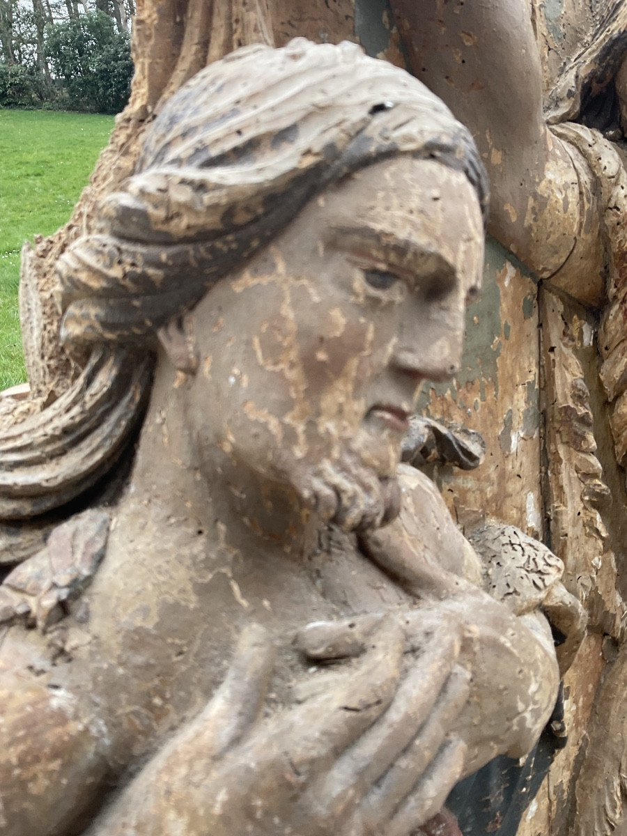 Baptême du Christ bas relieffinXVIIeBois polychrome -photo-2