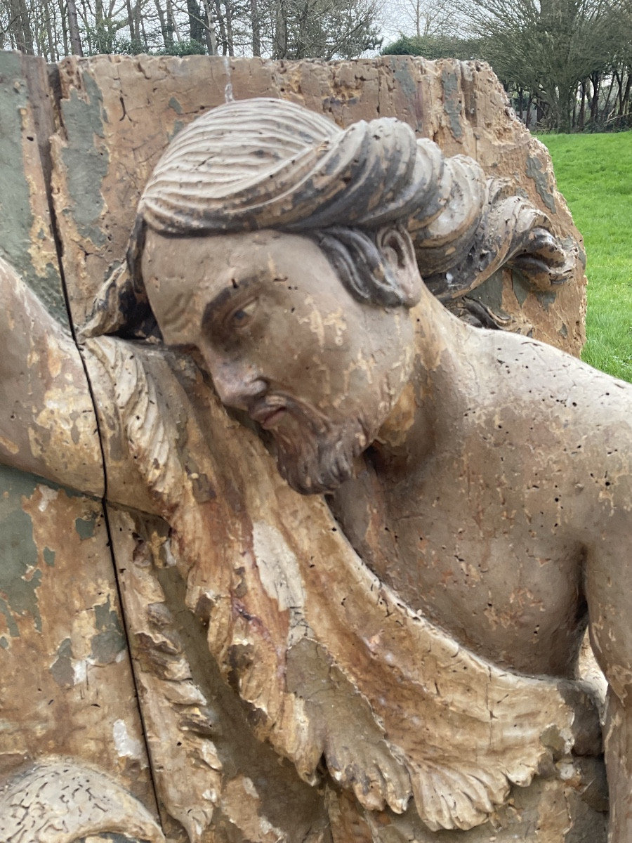 Baptême du Christ bas relieffinXVIIeBois polychrome -photo-3