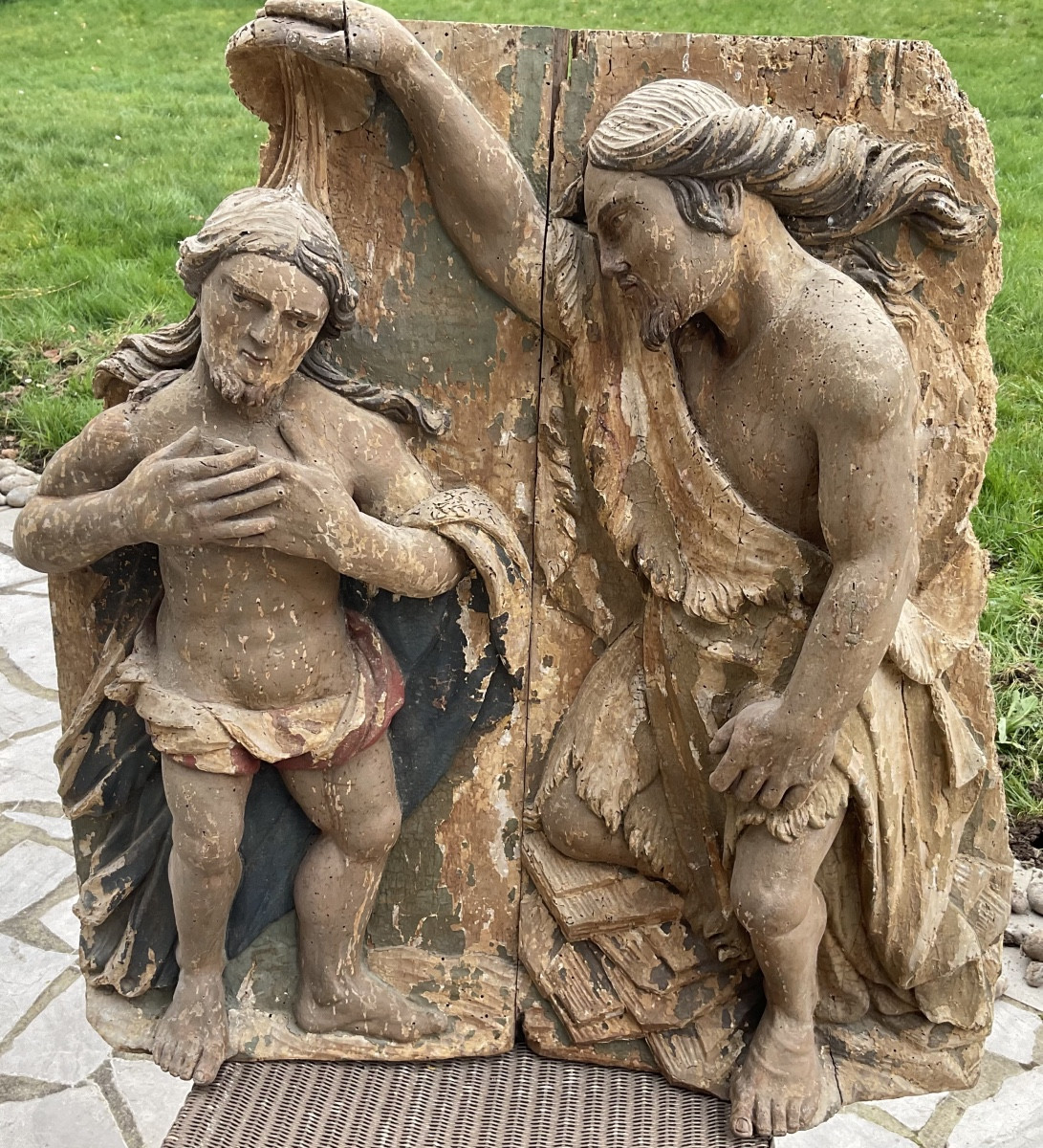 Baptême du Christ bas relieffinXVIIeBois polychrome -photo-5